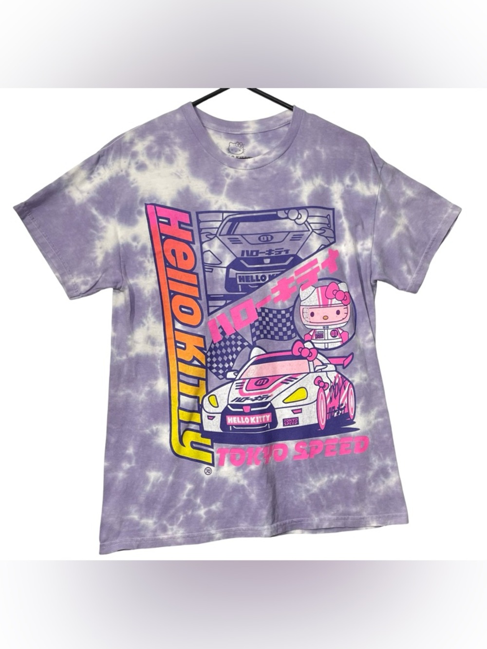 Hello Kitty Tokyo Speed Racing Tie Dye Graphic T-Shirt Women’s Medium Purple JDM